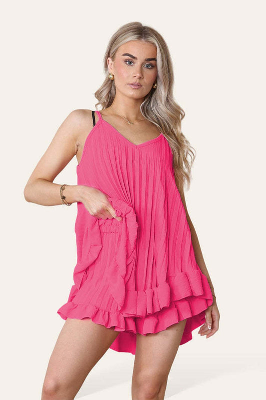 Cami Pleated Frill Hem Top & Matching Frill Shorts Co-Ord Set